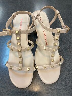 Sacha London Nude T-Strap Stud Sandals